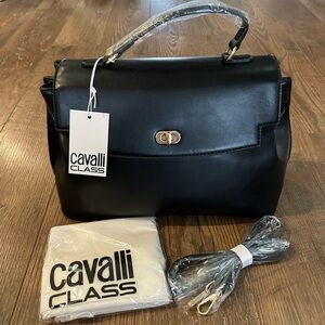 Cavalli Class Tatiana Large Top Handle Bag Purse Handbag Black